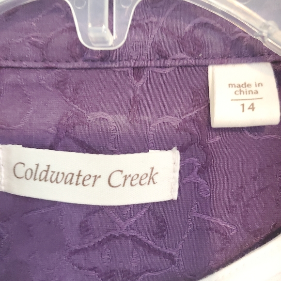 Coldwater Creek Jacket Purple Embroidered Print Collared Buttons Pockets Size 14 - Picture 4 of 10